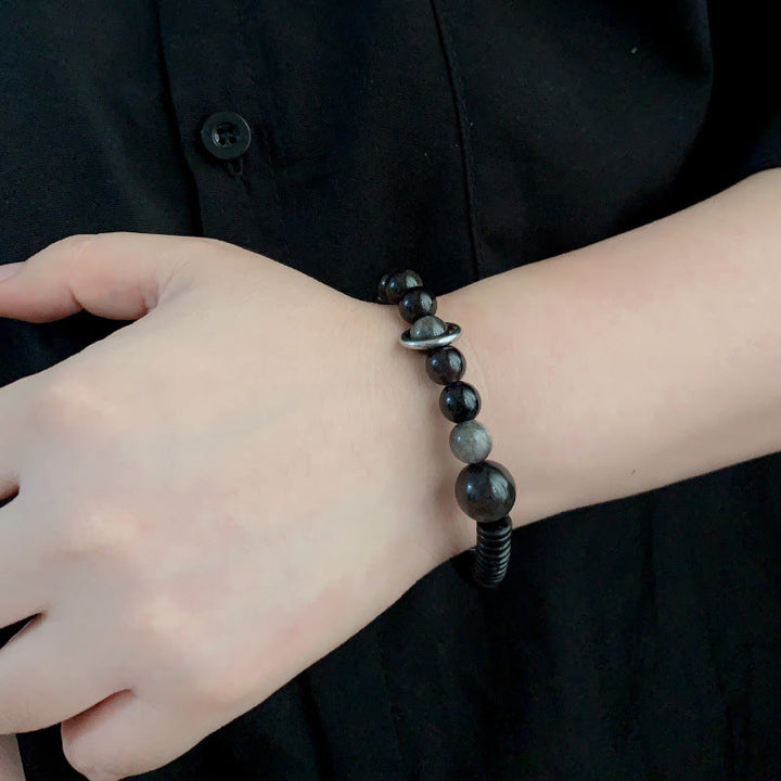 Pulsera protectora de concha de coco y obsidiana con brillo plateado de Buddha Stones - image 9