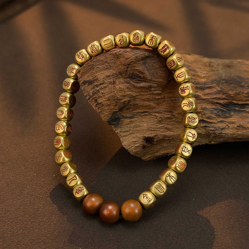 Pulsera de la riqueza con cuentas de madera de azufaifo, cobre y latón, con Buddha Stones y rayo - image 2