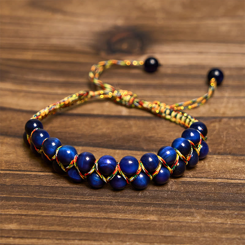 Pulsera de equilibrio de cuentas de doble hilera de colores tejida a mano con ojo de tigre azul natural de Buddha Stones - image 2