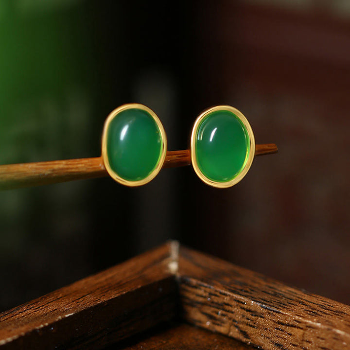 Pendientes de plata de ley 925 con Buddha Stones y calcedonia verde dorada.  - image 2