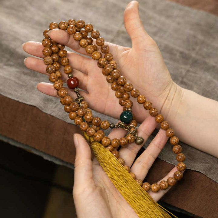 Pulsera con borlas de paz y sabiduría de semillas Bodhi, 108 cuentas Mala - image 3