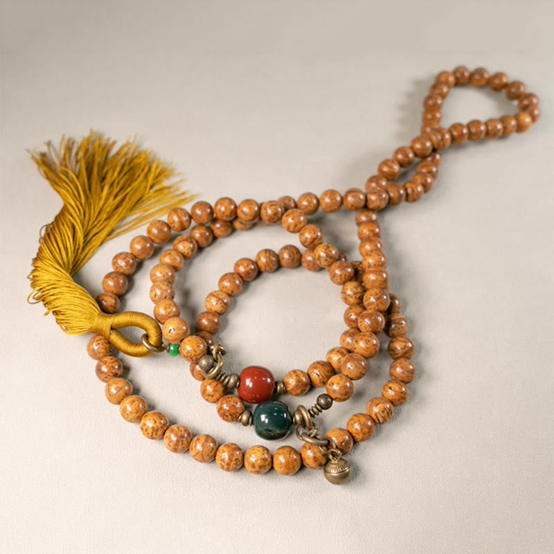 Pulsera con borlas de paz y sabiduría de semillas Bodhi, 108 cuentas Mala - image 7