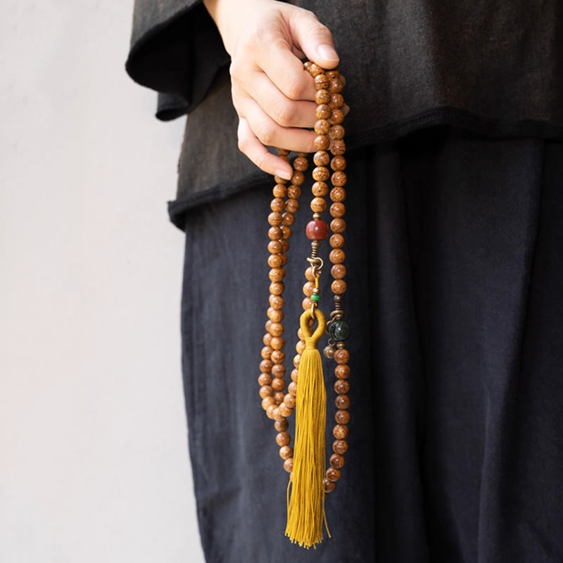 Pulsera con borlas de paz y sabiduría de semillas Bodhi, 108 cuentas Mala - image 4