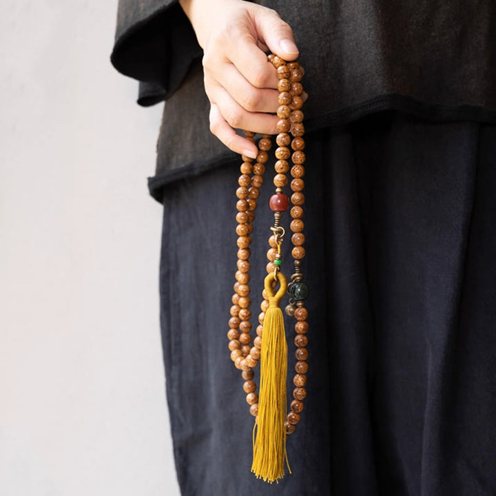 Pulsera con borlas de paz y sabiduría de semillas Bodhi, 108 cuentas Mala - image 4