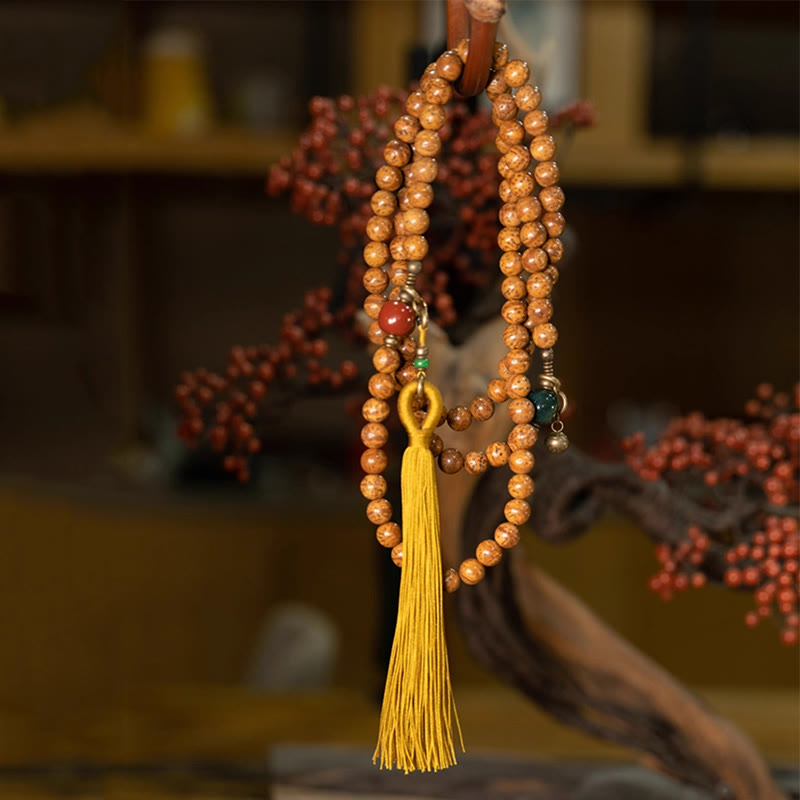 Pulsera con borlas de paz y sabiduría de semillas Bodhi, 108 cuentas Mala - image 2
