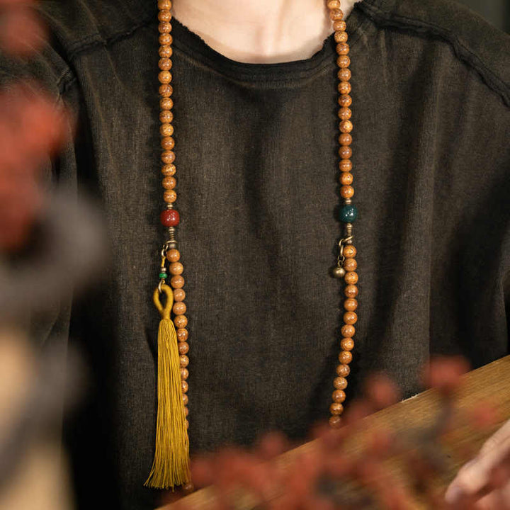 Pulsera con borlas de paz y sabiduría de semillas Bodhi, 108 cuentas Mala - image 6