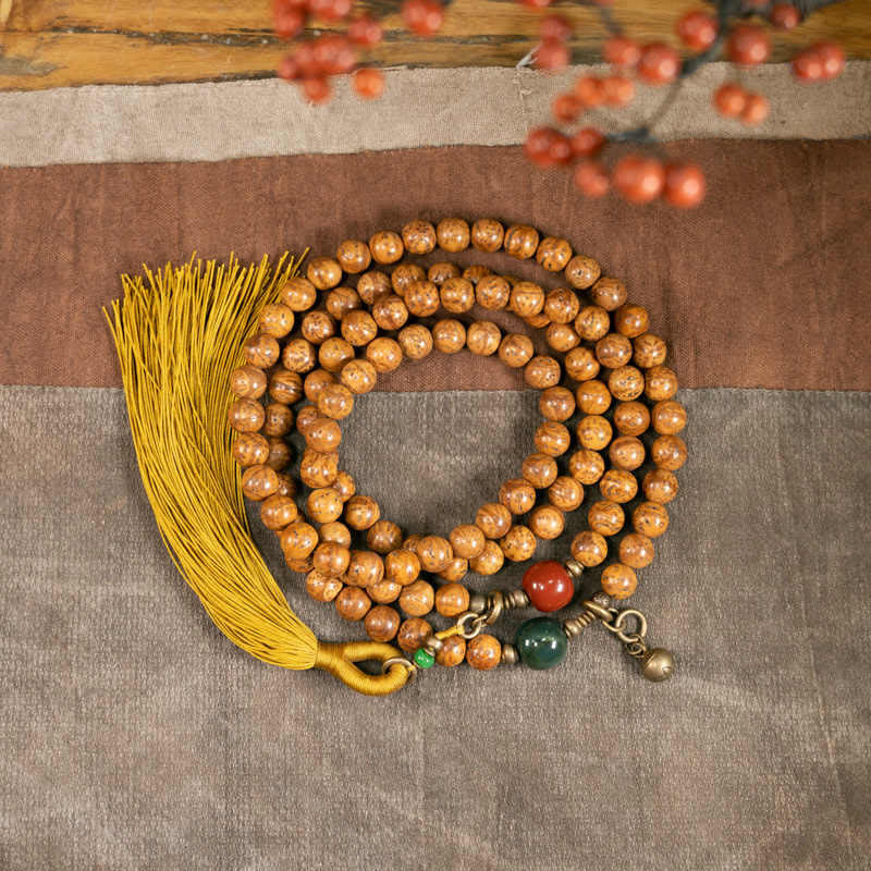 Pulsera con borlas de paz y sabiduría de semillas Bodhi, 108 cuentas Mala - 18 centímetros - image 1