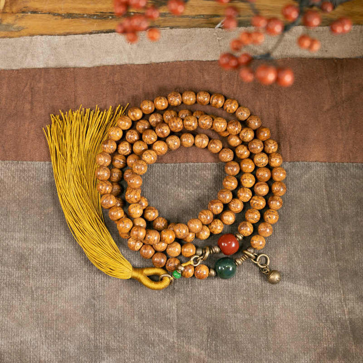 Pulsera con borlas de paz y sabiduría de semillas Bodhi, 108 cuentas Mala - 18 centímetros - image 1