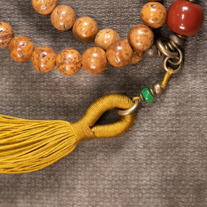 Pulsera con borlas de paz y sabiduría de semillas Bodhi, 108 cuentas Mala - image 9