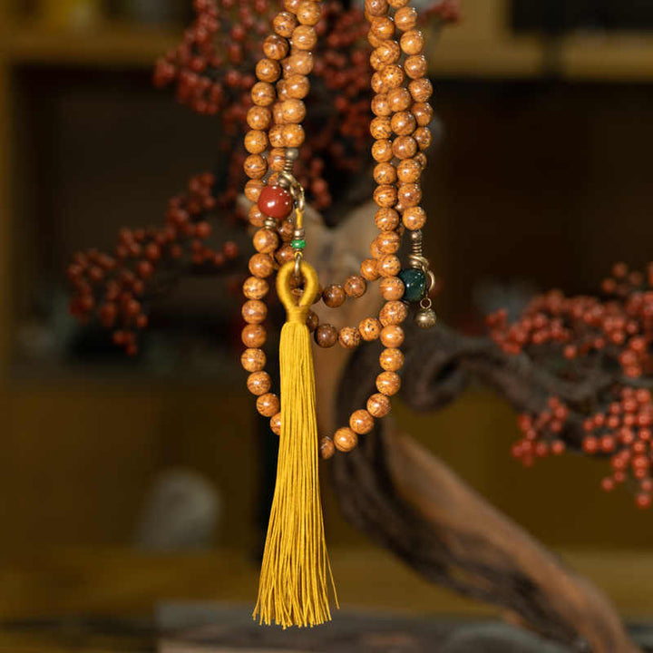 Pulsera con borlas de paz y sabiduría de semillas Bodhi, 108 cuentas Mala - image 10