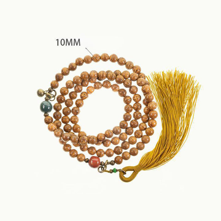 Pulsera con borlas de paz y sabiduría de semillas Bodhi, 108 cuentas Mala - image 11