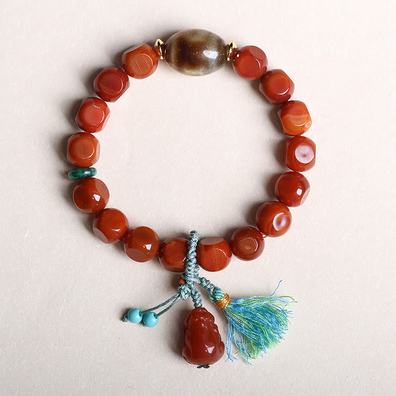 Pulsera de la suerte con cuentas Pixiu Dzi de ágata roja natural del sur de Buddha Stones - image 3