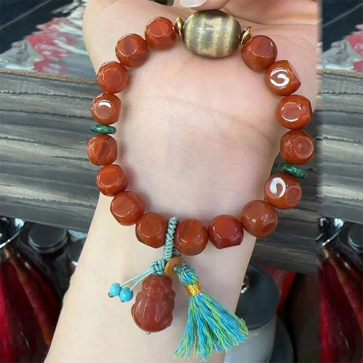 Pulsera de la suerte con cuentas Pixiu Dzi de ágata roja natural del sur de Buddha Stones - image 9