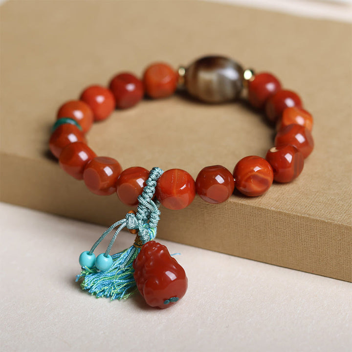 Pulsera de la suerte con cuentas Pixiu Dzi de ágata roja natural del sur de Buddha Stones - image 4