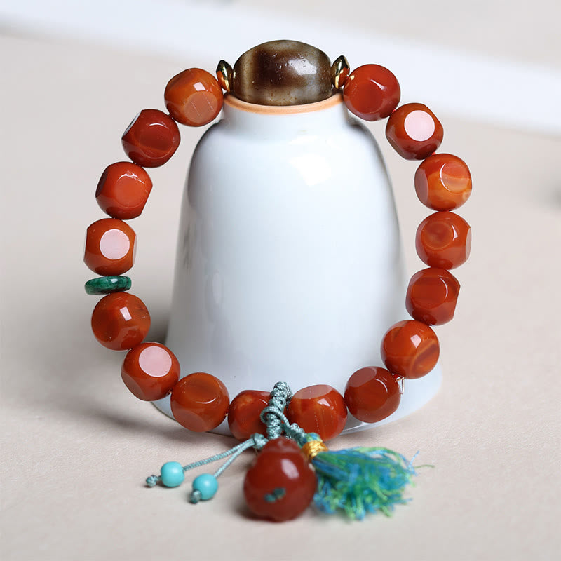 Pulsera de la suerte con cuentas Pixiu Dzi de ágata roja natural del sur de Buddha Stones - image 8
