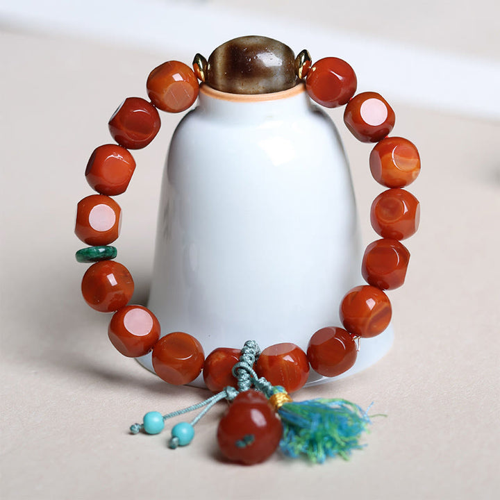 Pulsera de la suerte con cuentas Pixiu Dzi de ágata roja natural del sur de Buddha Stones - image 8