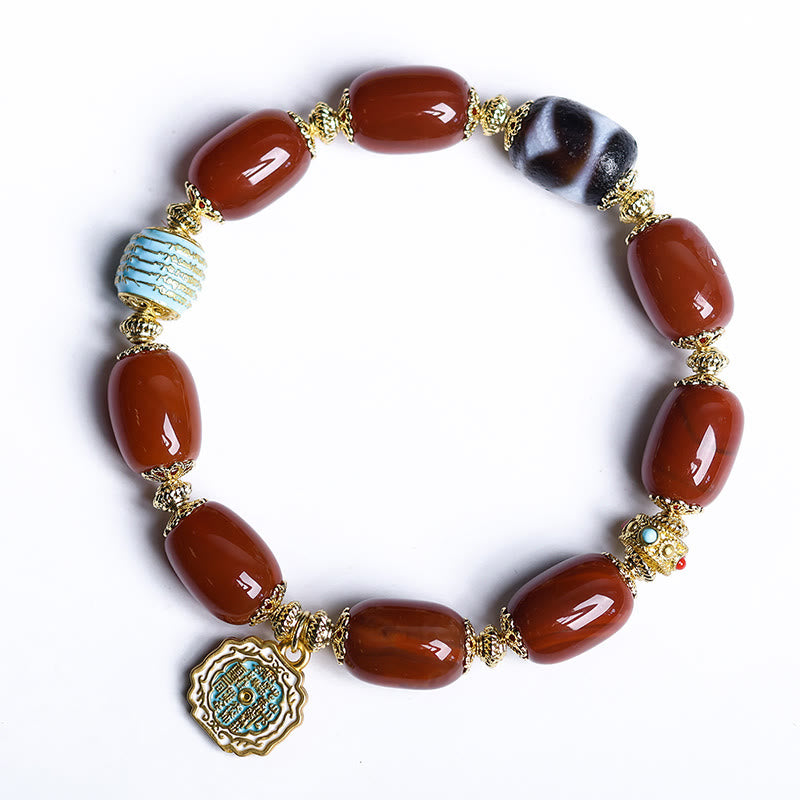 Pulsera de cuentas Bagua Dzi de ágata roja natural del sur con Buddha Stones - image 8