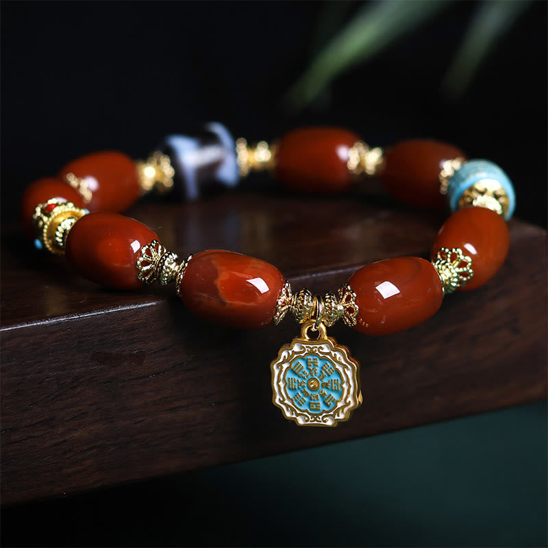 Pulsera de cuentas Bagua Dzi de ágata roja natural del sur con Buddha Stones - Ágata roja del sur y Bagua (circunferencia de la muñeca: 15-18 cm) - image 1