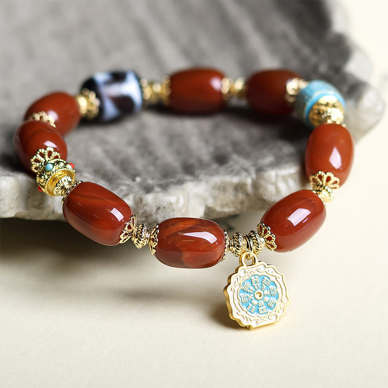 Pulsera de cuentas Bagua Dzi de ágata roja natural del sur con Buddha Stones - image 4