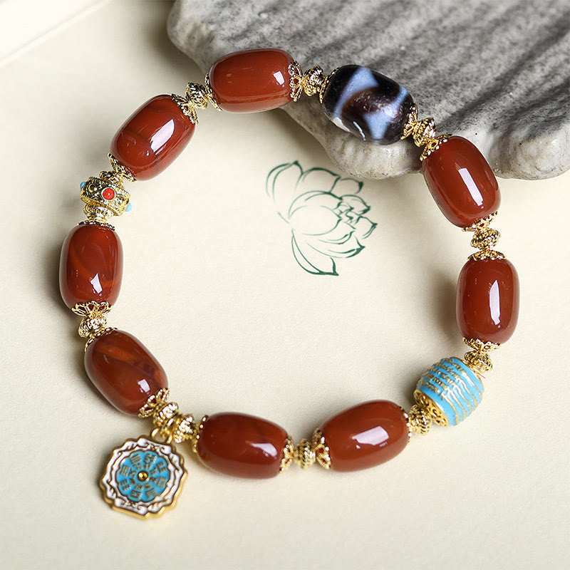 Pulsera de cuentas Bagua Dzi de ágata roja natural del sur con Buddha Stones - image 3