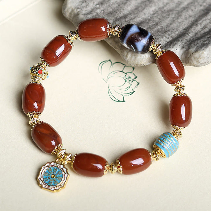 Pulsera de cuentas Bagua Dzi de ágata roja natural del sur con Buddha Stones - image 3