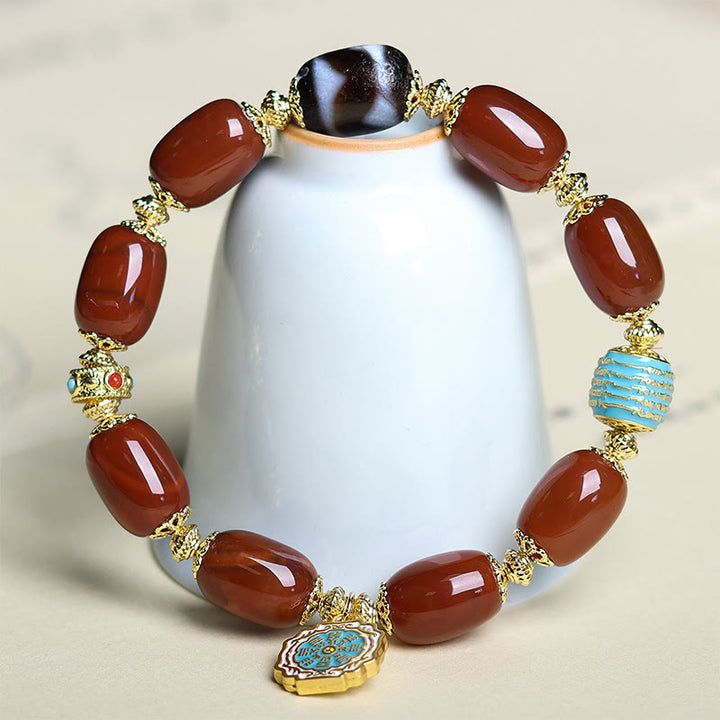 Pulsera de cuentas Bagua Dzi de ágata roja natural del sur con Buddha Stones - image 5