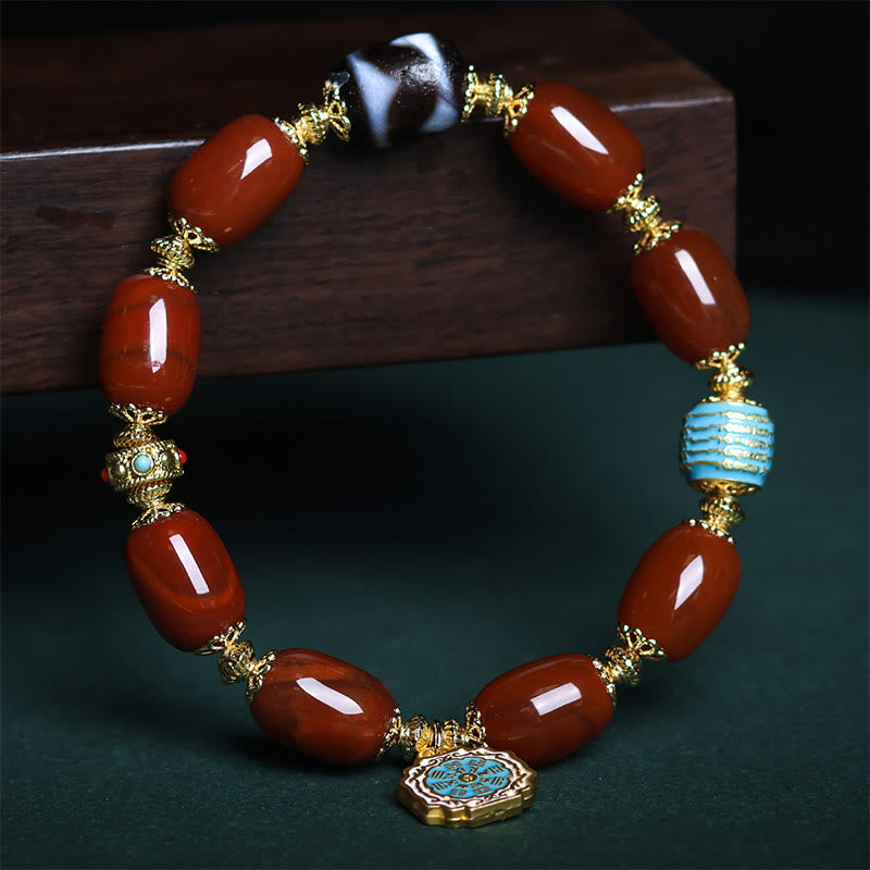 Pulsera de cuentas Bagua Dzi de ágata roja natural del sur con Buddha Stones - image 2