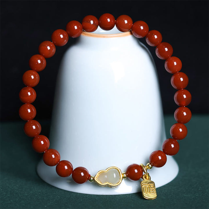 Pulsera positiva de calabaza de jade hetiano con ágata roja natural del sur de Buddha Stones - Ágata roja del sur y calabaza de jade (circunferencia de la muñeca: 15-18 cm) - image 1