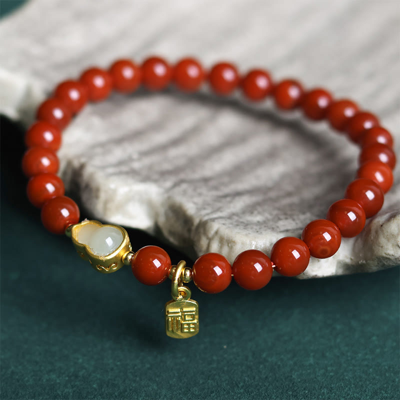 Pulsera positiva de calabaza de jade hetiano con ágata roja natural del sur de Buddha Stones - image 2