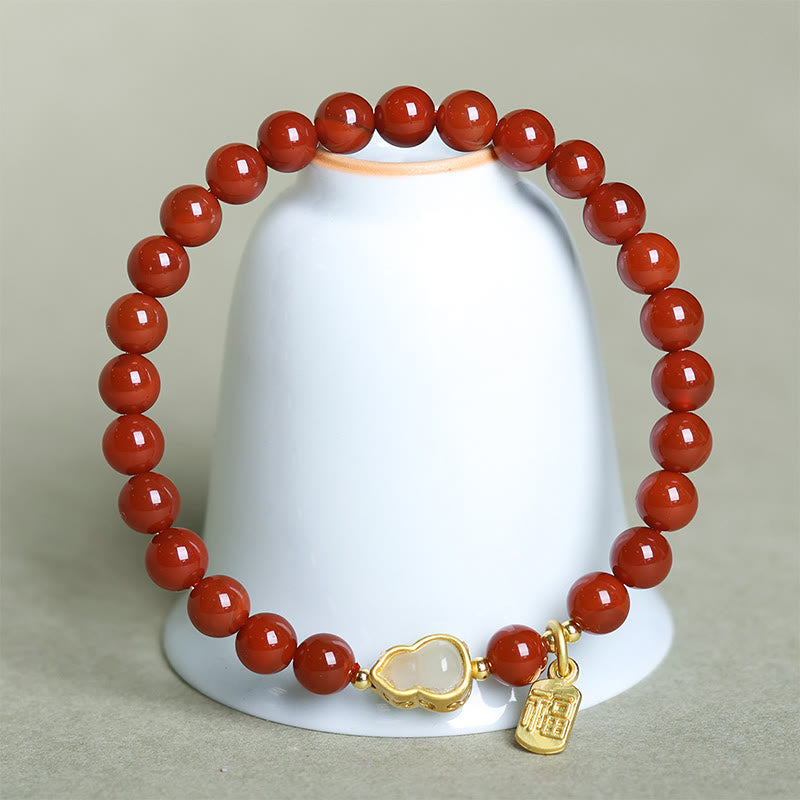 Pulsera positiva de calabaza de jade hetiano con ágata roja natural del sur de Buddha Stones - image 4