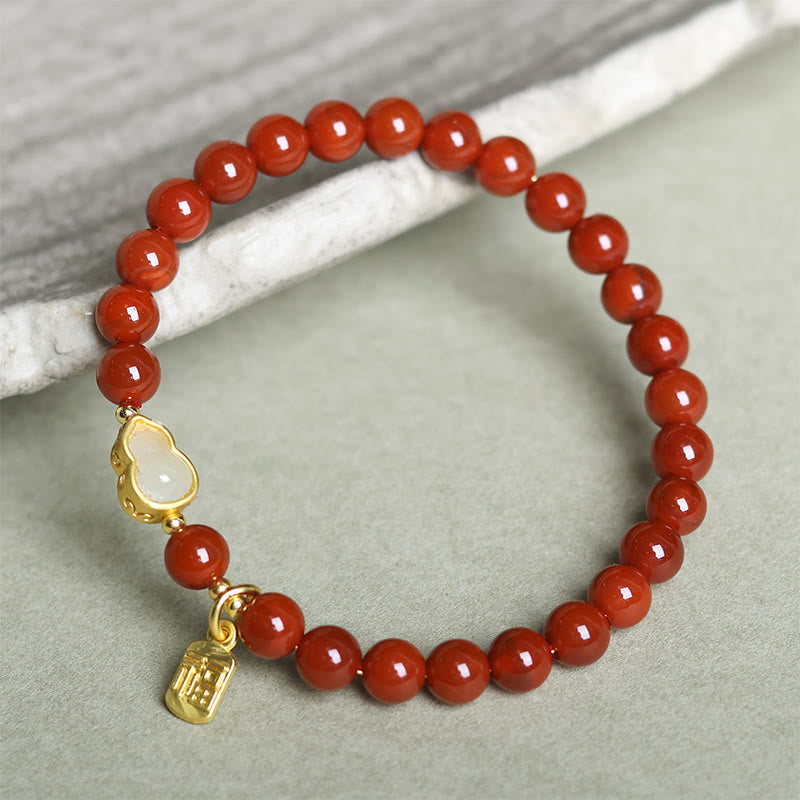 Pulsera positiva de calabaza de jade hetiano con ágata roja natural del sur de Buddha Stones - image 8