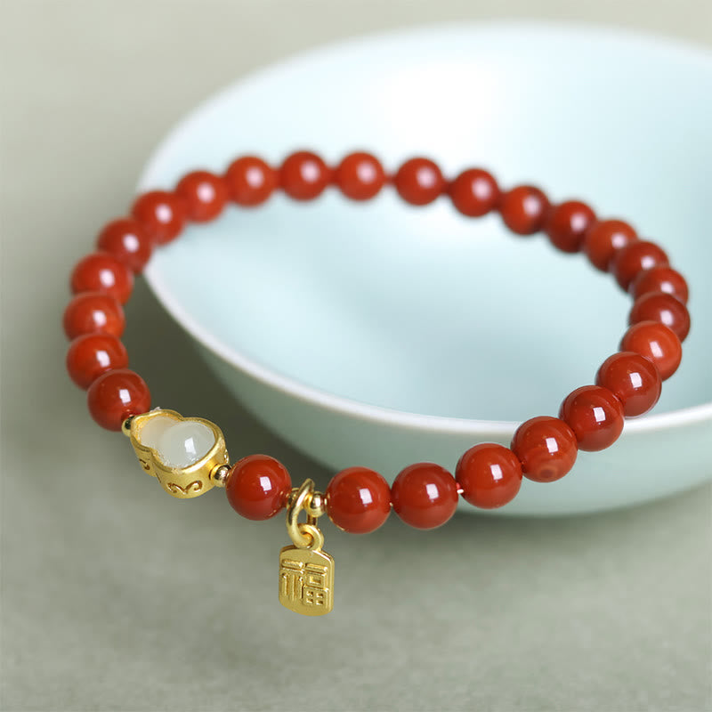 Pulsera positiva de calabaza de jade hetiano con ágata roja natural del sur de Buddha Stones - image 5