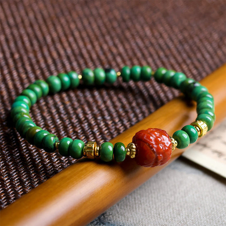 Pulsera de equilibrio de loto con Buddha Stones - Turquesa y ágata roja del sur (circunferencia de la muñeca: 15-18 cm) - image 1