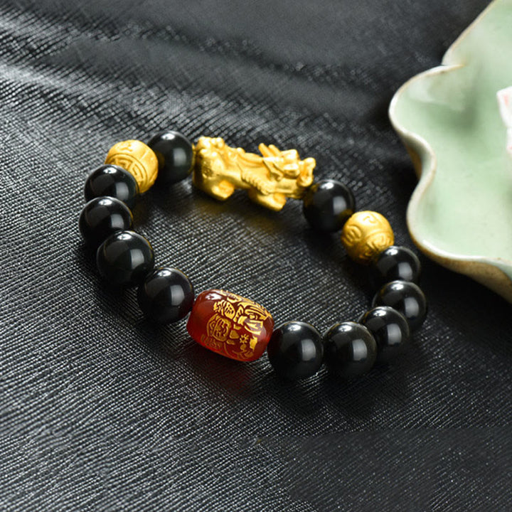 Pulsera de la riqueza con cuentas de obsidiana arcoíris de cobre Pixiu y Buddha Stones Feng Shui - image 24