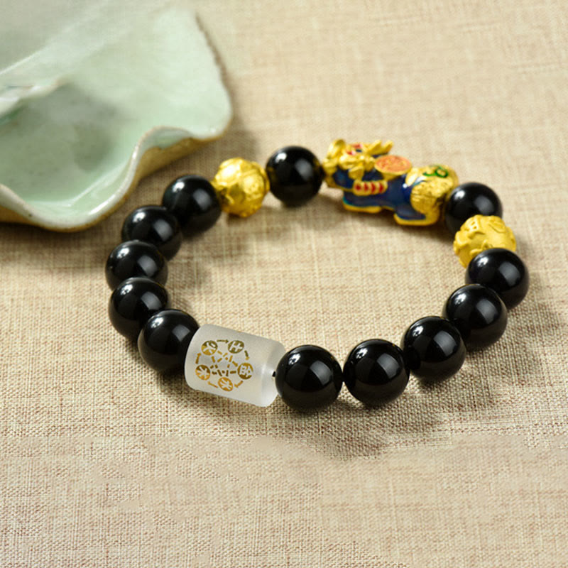 Pulsera de la riqueza con cuentas de obsidiana arcoíris de cobre Pixiu y Buddha Stones Feng Shui - image 2