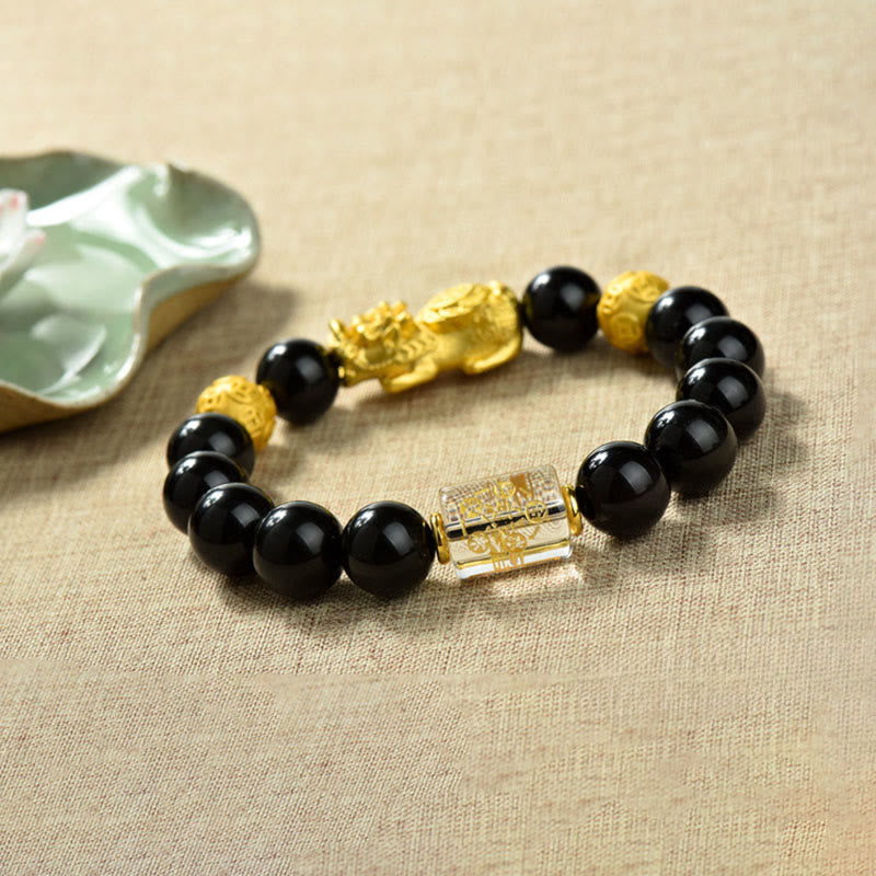Pulsera de la riqueza con cuentas de obsidiana arcoíris de cobre Pixiu y Buddha Stones Feng Shui - image 19
