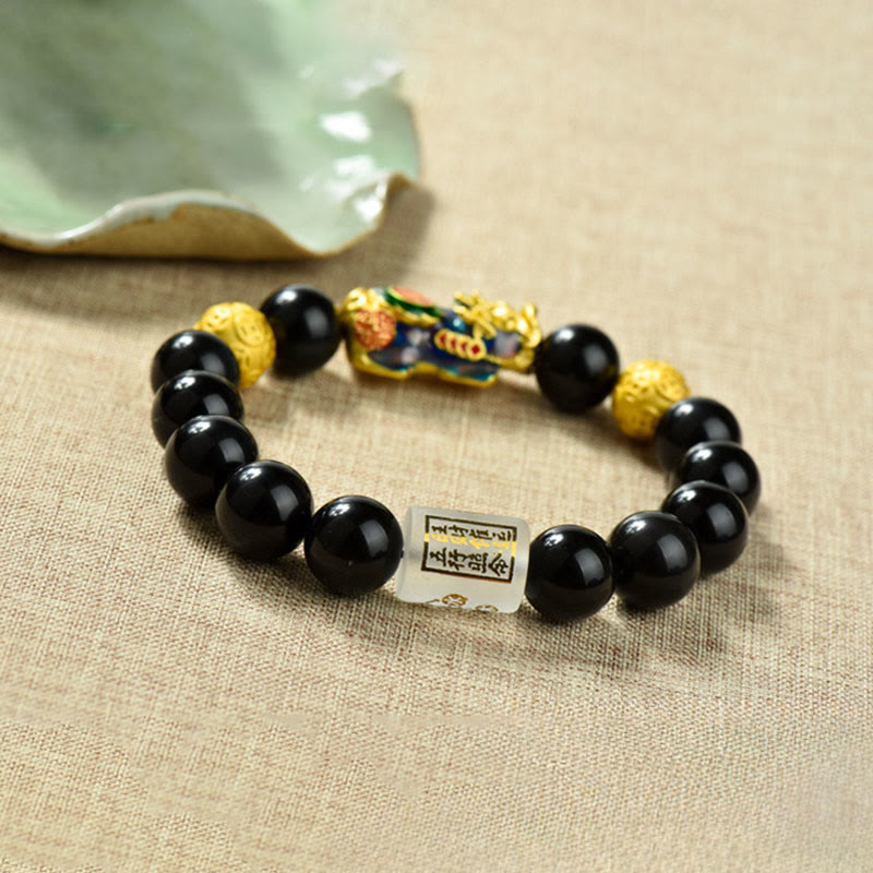 Pulsera de la riqueza con cuentas de obsidiana arcoíris de cobre Pixiu y Buddha Stones Feng Shui - image 15