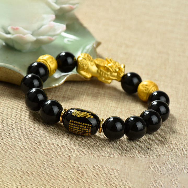 Pulsera de la riqueza con cuentas de obsidiana arcoíris de cobre Pixiu y Buddha Stones Feng Shui - image 27
