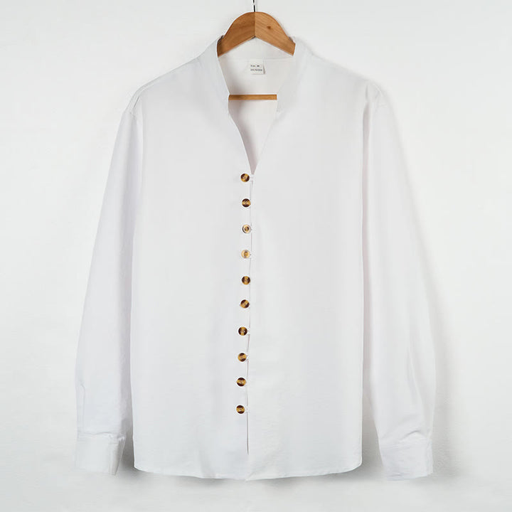 Camisa de manga larga para hombre con botones de color liso y Buddha Stones - Blanco - US/UK/AU46, UE56 (3XL) - image 6