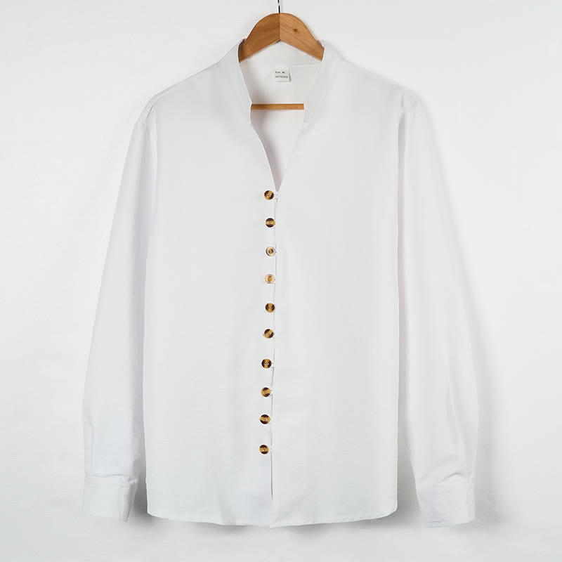 Camisa de manga larga para hombre con botones de color liso y Buddha Stones - Blanco - US/UK/AU46, UE56 (3XL) - image 6