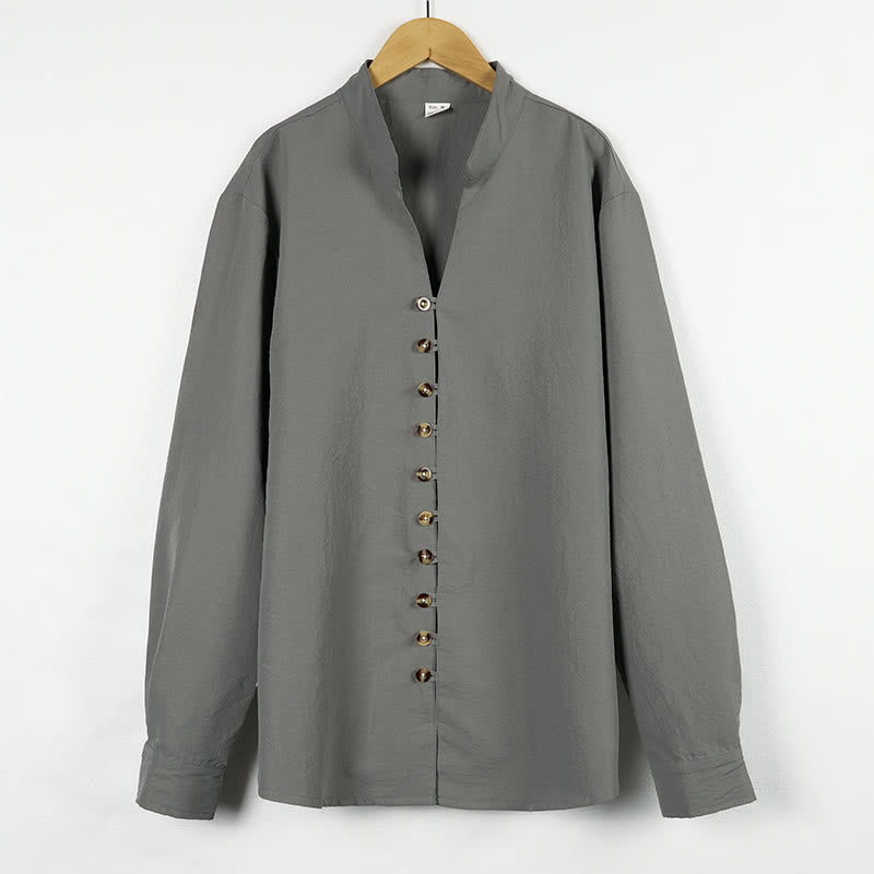 Camisa de manga larga para hombre con botones de color liso y Buddha Stones - image 1
