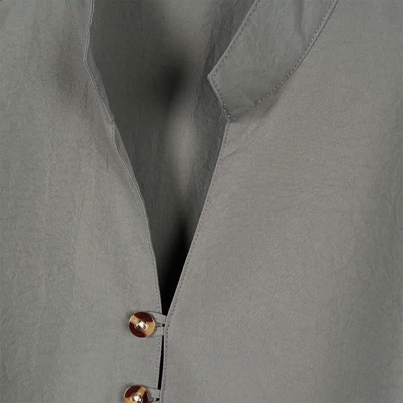 Camisa de manga larga para hombre con botones de color liso y Buddha Stones - image 2