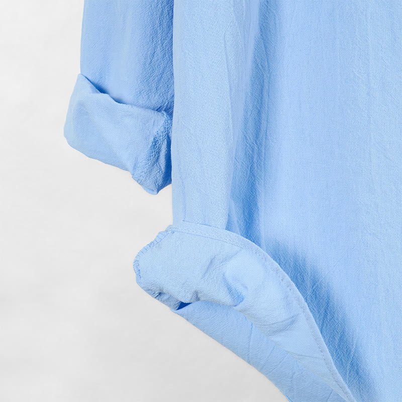 Camisa de algodón de manga larga con capucha y botones para hombre, color liso, con Buddha Stones, para otoño - image 4