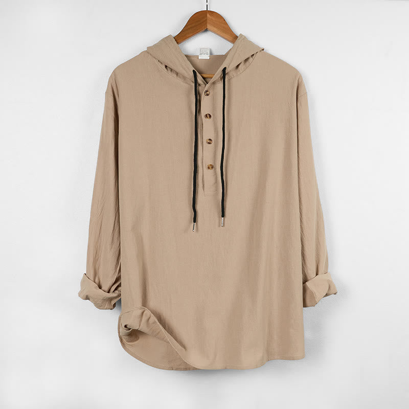 Camisa de algodón de manga larga con capucha y botones para hombre, color liso, con Buddha Stones, para otoño - image 12