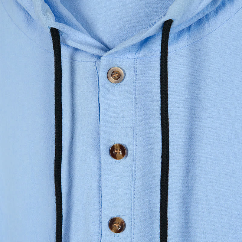 Camisa de algodón de manga larga con capucha y botones para hombre, color liso, con Buddha Stones, para otoño - image 3