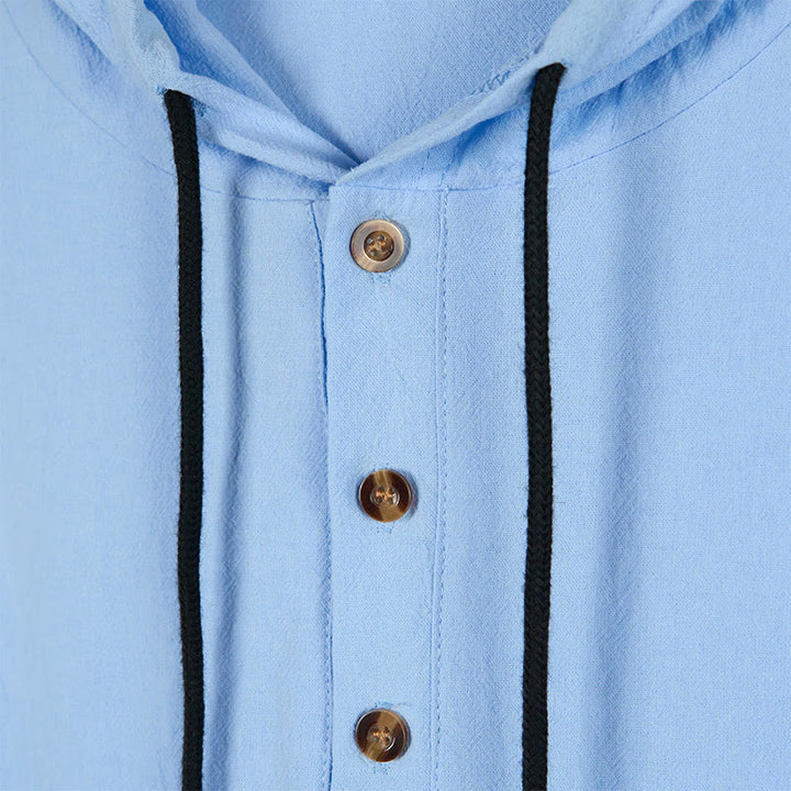 Camisa de algodón de manga larga con capucha y botones para hombre, color liso, con Buddha Stones, para otoño - image 3