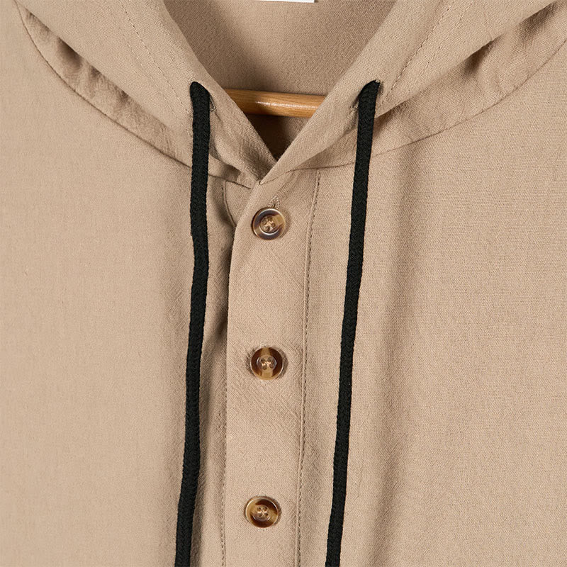 Camisa de algodón de manga larga con capucha y botones para hombre, color liso, con Buddha Stones, para otoño - image 13