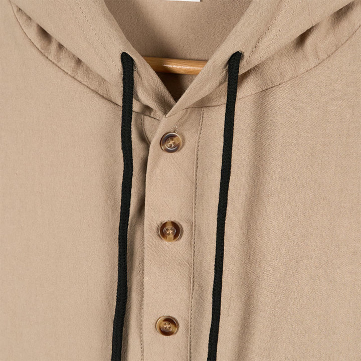 Camisa de algodón de manga larga con capucha y botones para hombre, color liso, con Buddha Stones, para otoño - image 13