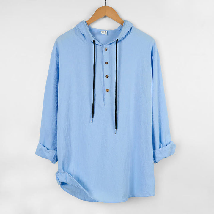 Camisa de algodón de manga larga con capucha y botones para hombre, color liso, con Buddha Stones, para otoño - Azul cielo claro - US/UK/AU46, UE56 (3XL) - image 0