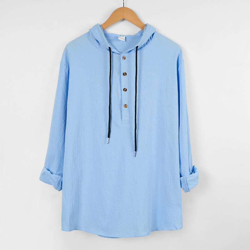 Camisa de algodón de manga larga con capucha y botones para hombre, color liso, con Buddha Stones, para otoño - image 1